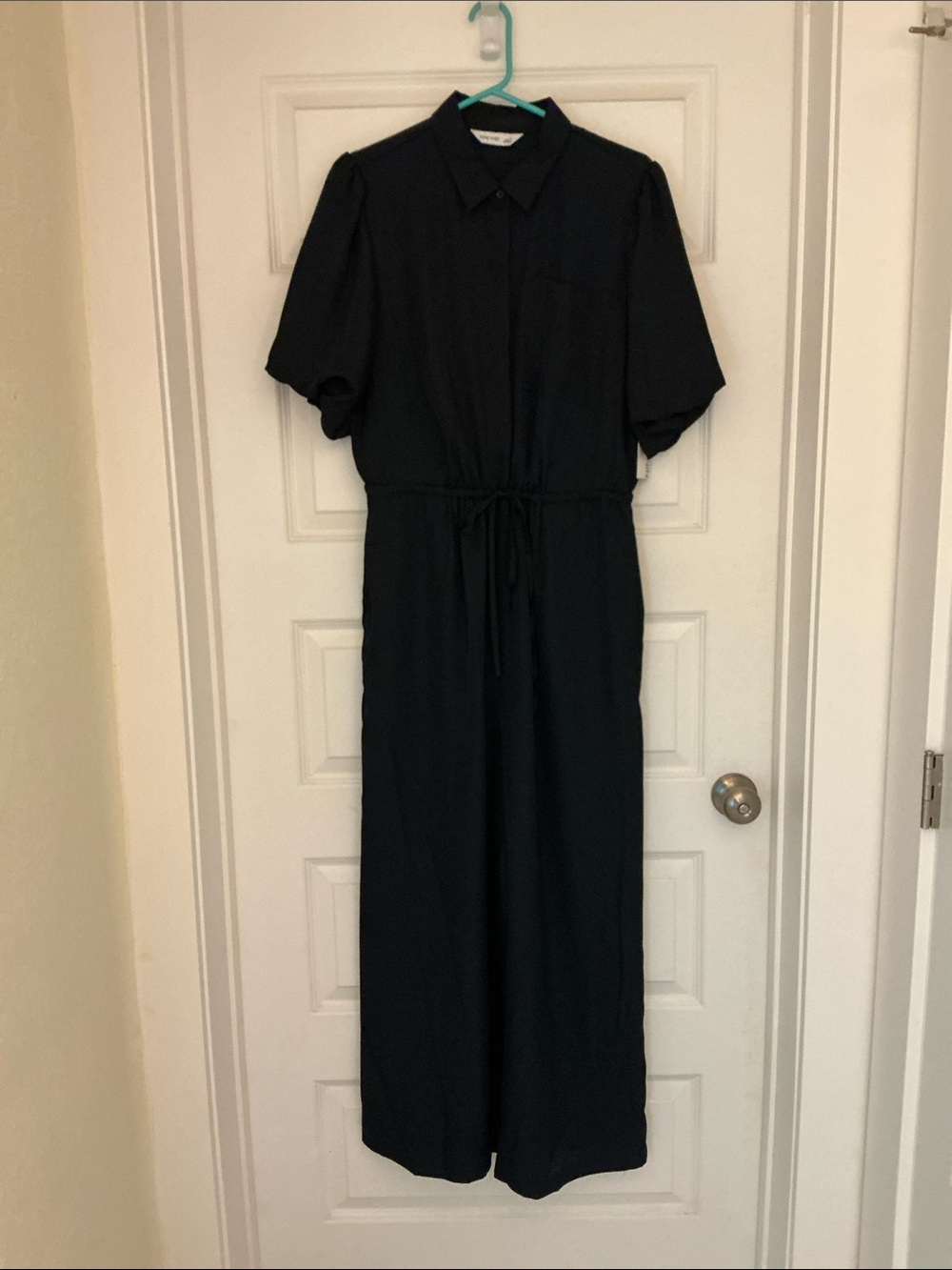 Nine West Women's “Sky Captin” Navy Blue Tulip-Sleeve Wide-Leg Jumpsuit